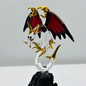 Dragon Figurine Red Wings Glass Dragon Gothic Fantasy Decor Black Mountain